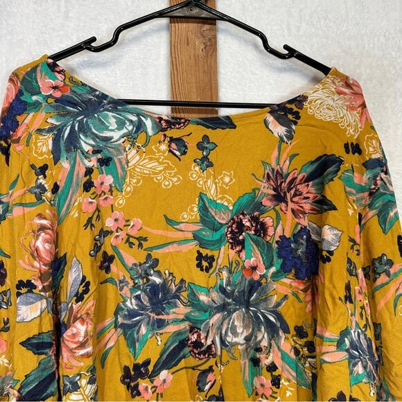 Ava‎ & Viv Mustard Floral Print 3/4 Sleeve Bell Sleeve Strappy Blouse Size 3X - Picture 3 of 10